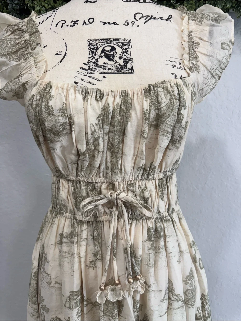 En Saison Cream Toile Print Drawstring Maxi Dress - Picture 2 of 6